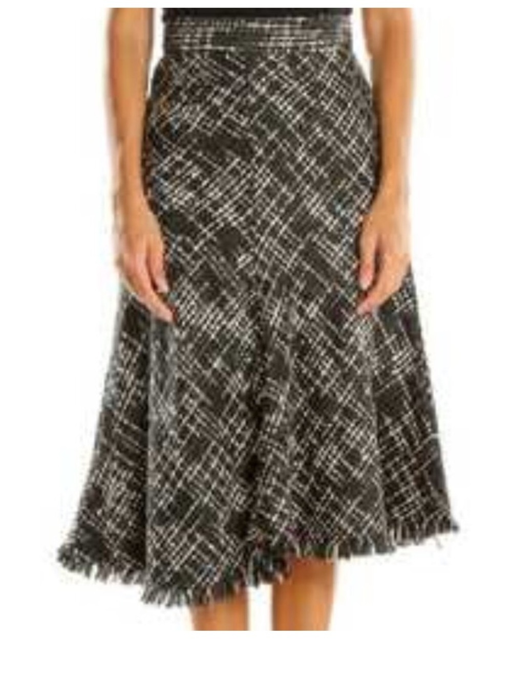 ModCloth Black & White Plaid A-Line Fringe Hem Tweed Skirt with a hint of grey